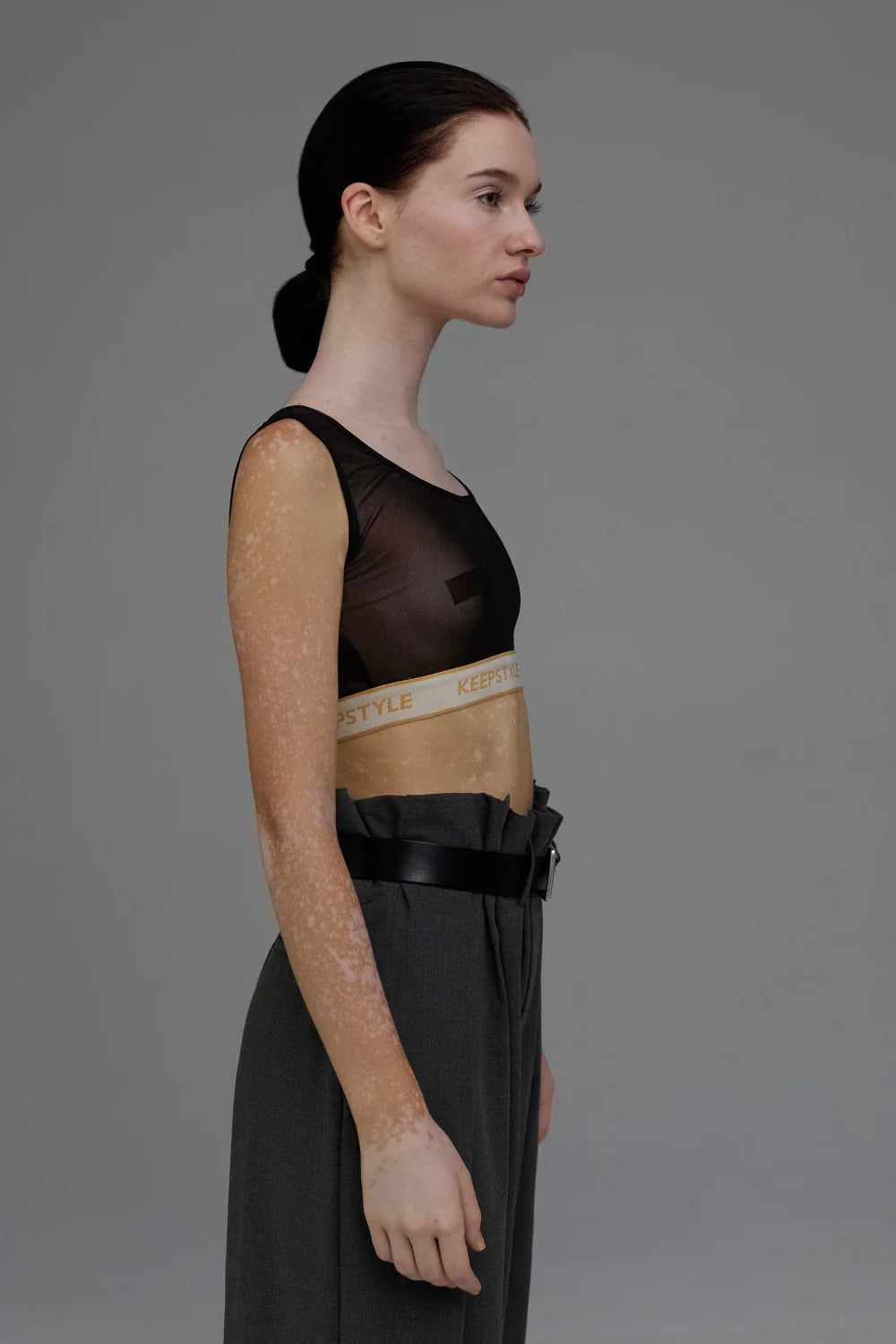 mesh elastic band top in black color