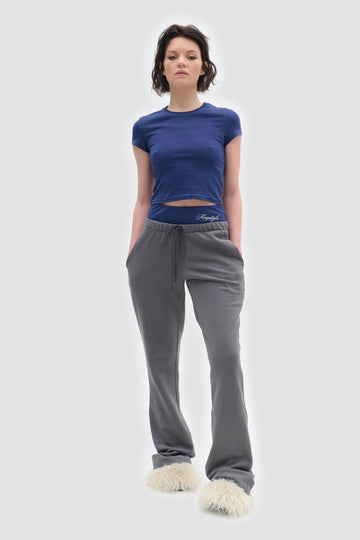 flared pants with imitation lingerie
