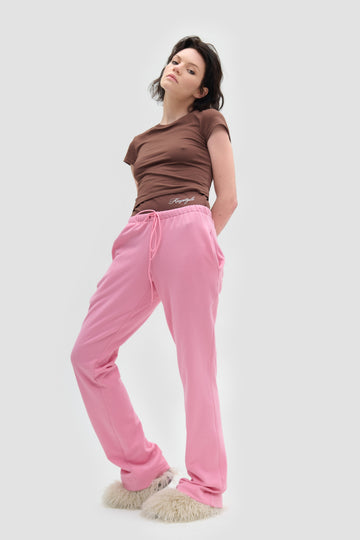 flared pants with imitation lingerie
