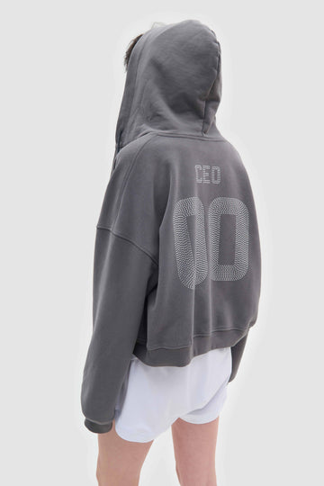 CEO 00 cropped zip-up hoodie in grey color