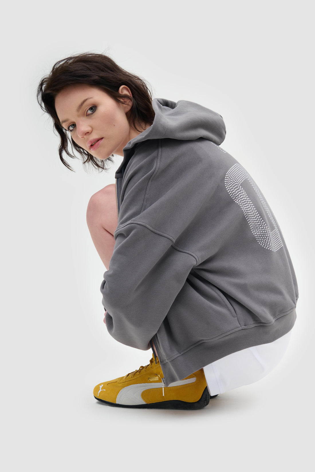 CEO 00 cropped zip-up hoodie in grey color
