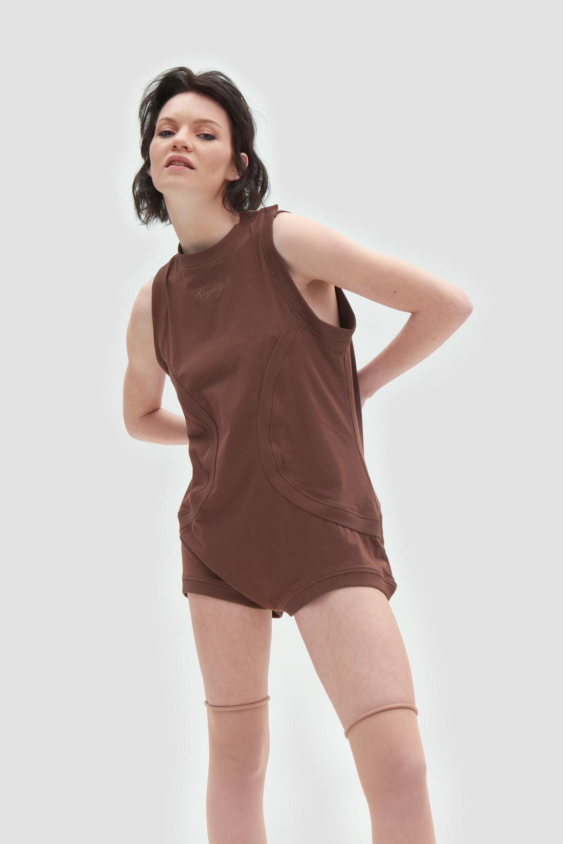 layered bodysuit in brown color