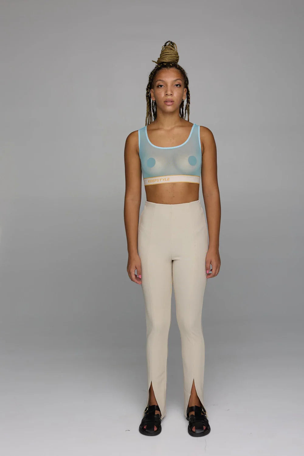 mesh elastic band top in blue color