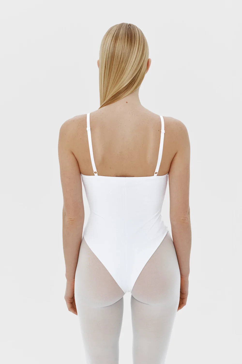 smooth bodysuit with straps in white color