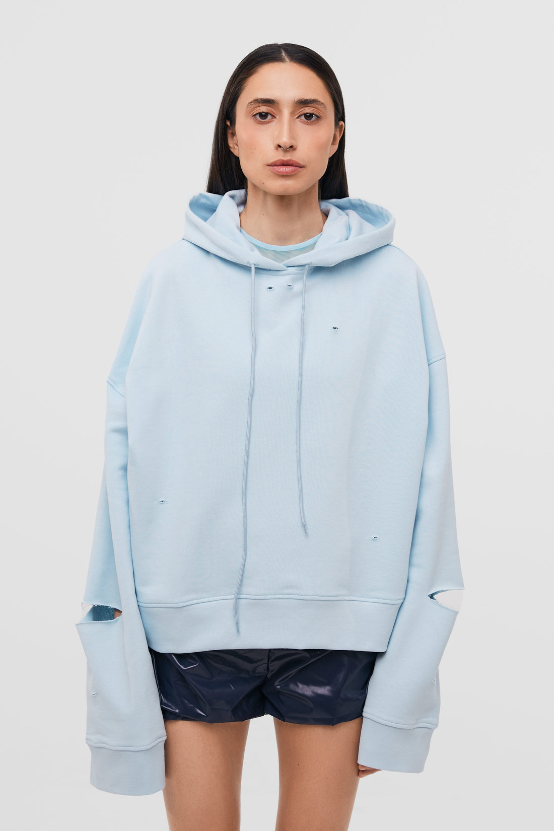 hoodie "destroyed" in blue color