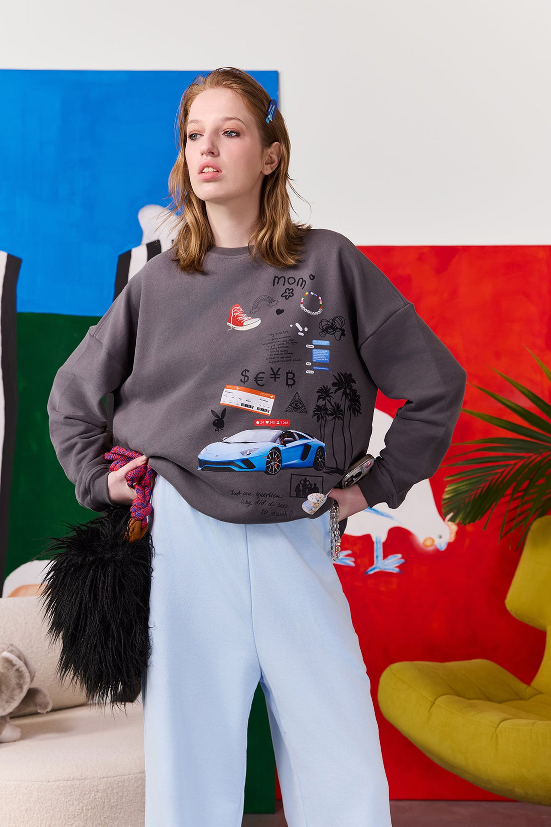 sweatshirt "life" in grey color