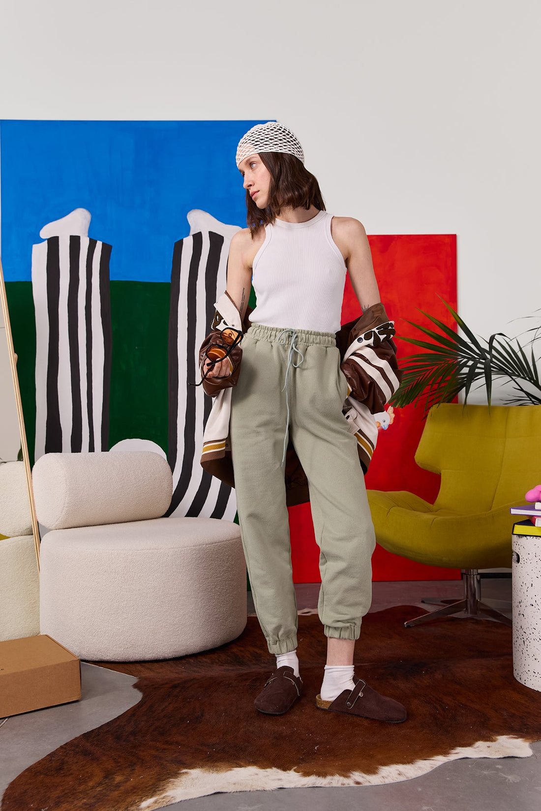 "unisex" pants in forest color
