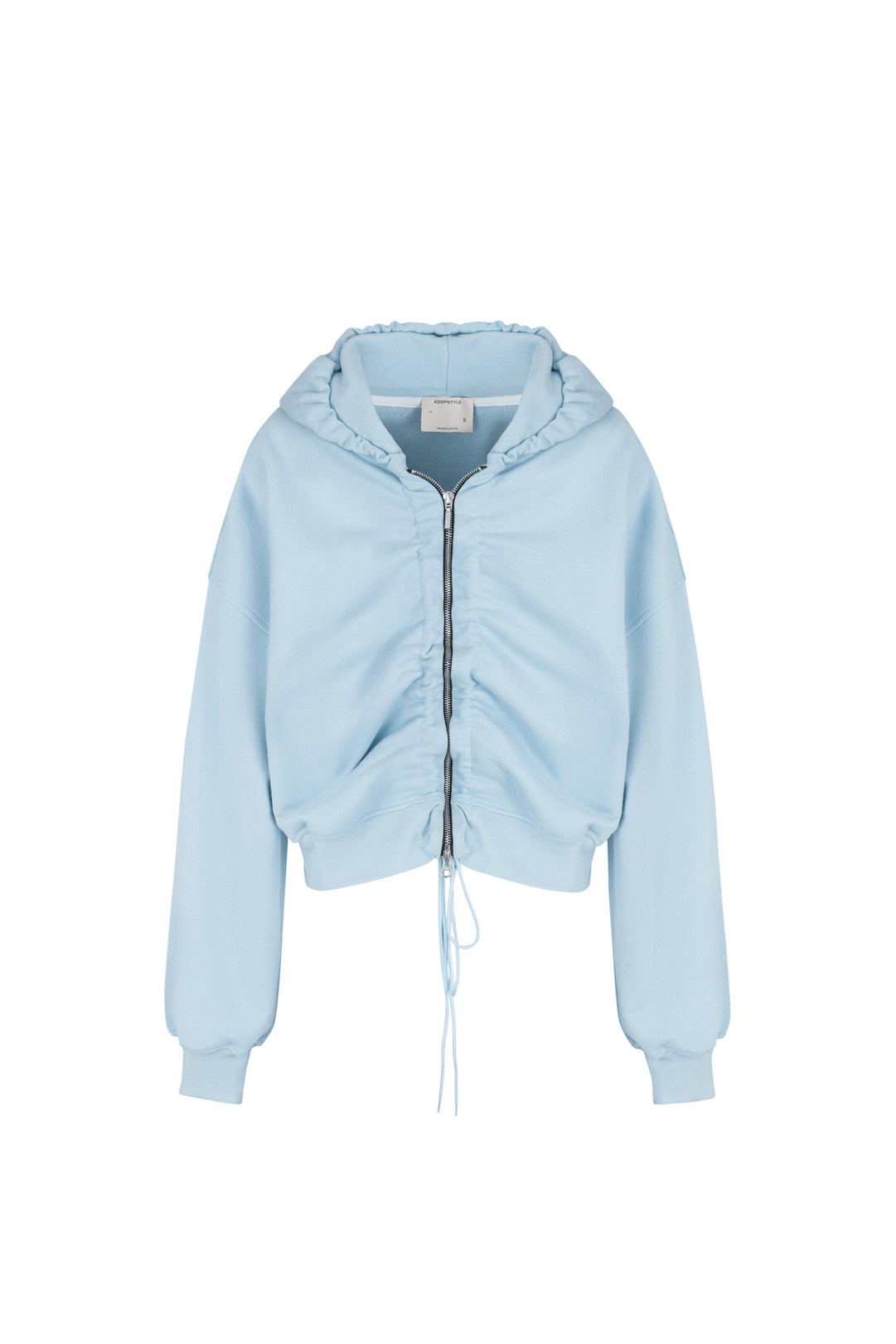 zip-up crop hoodie in blue color