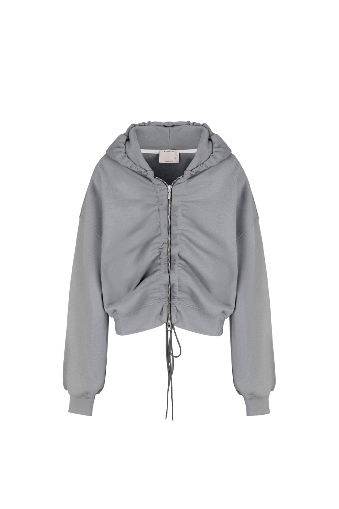 zip-up crop hoodie in grey color