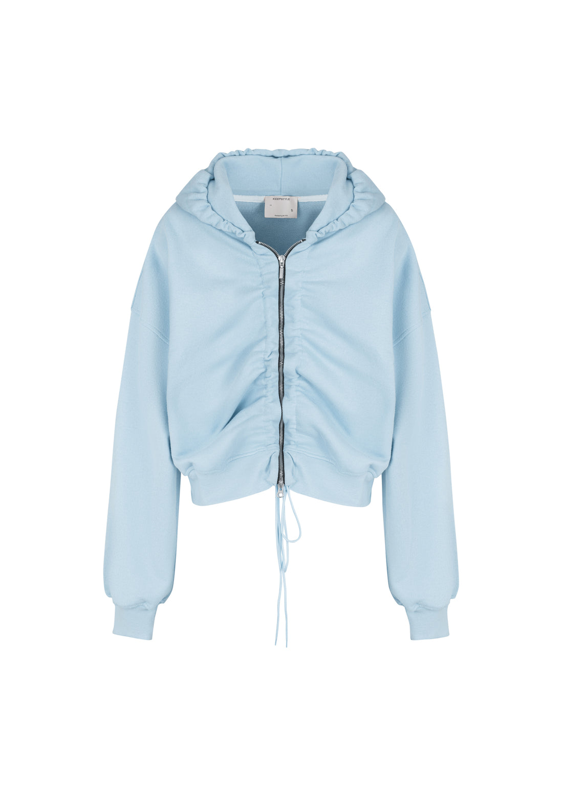 zip-up crop hoodie in blue color