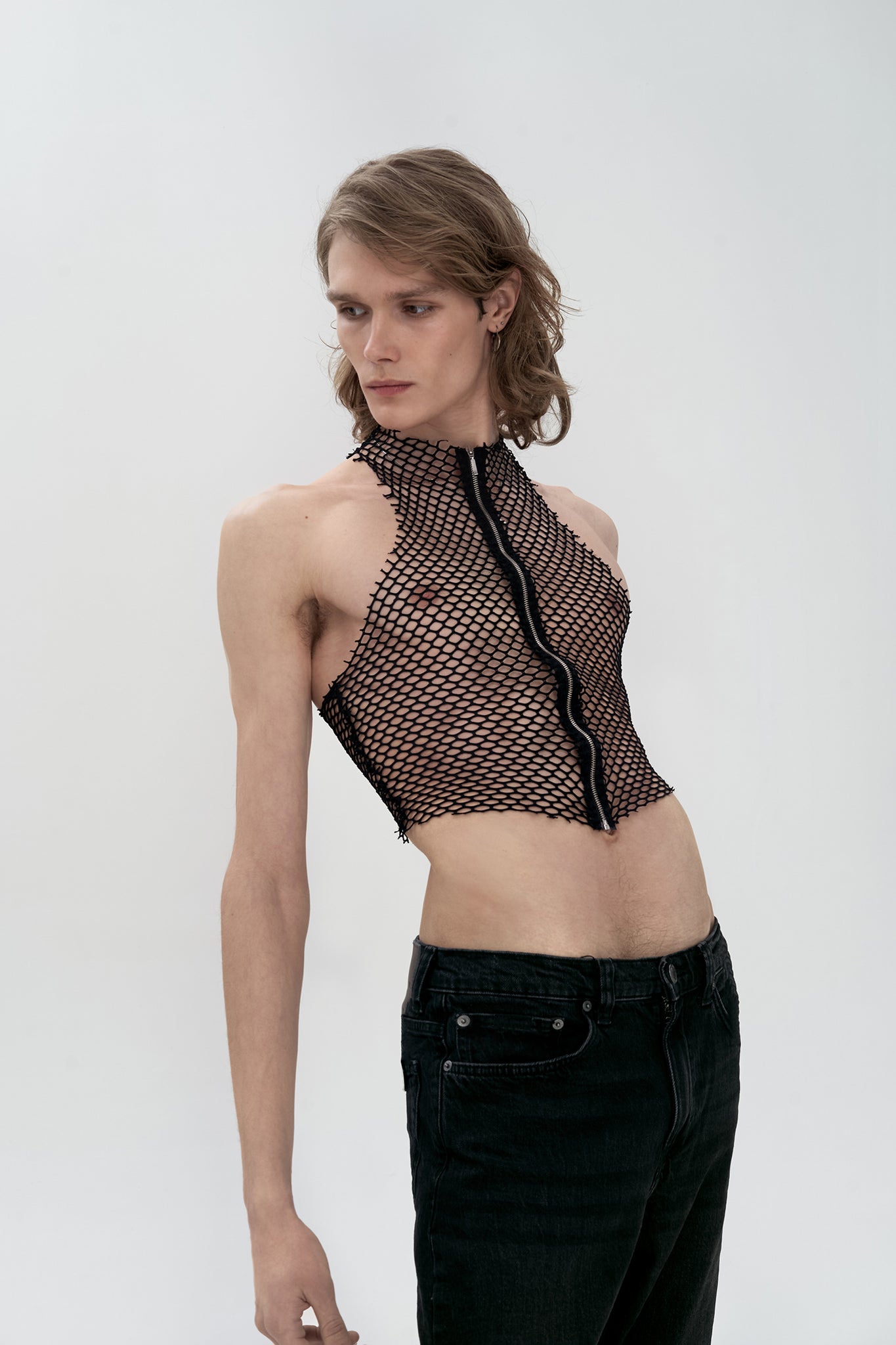 sheer mesh top in black color