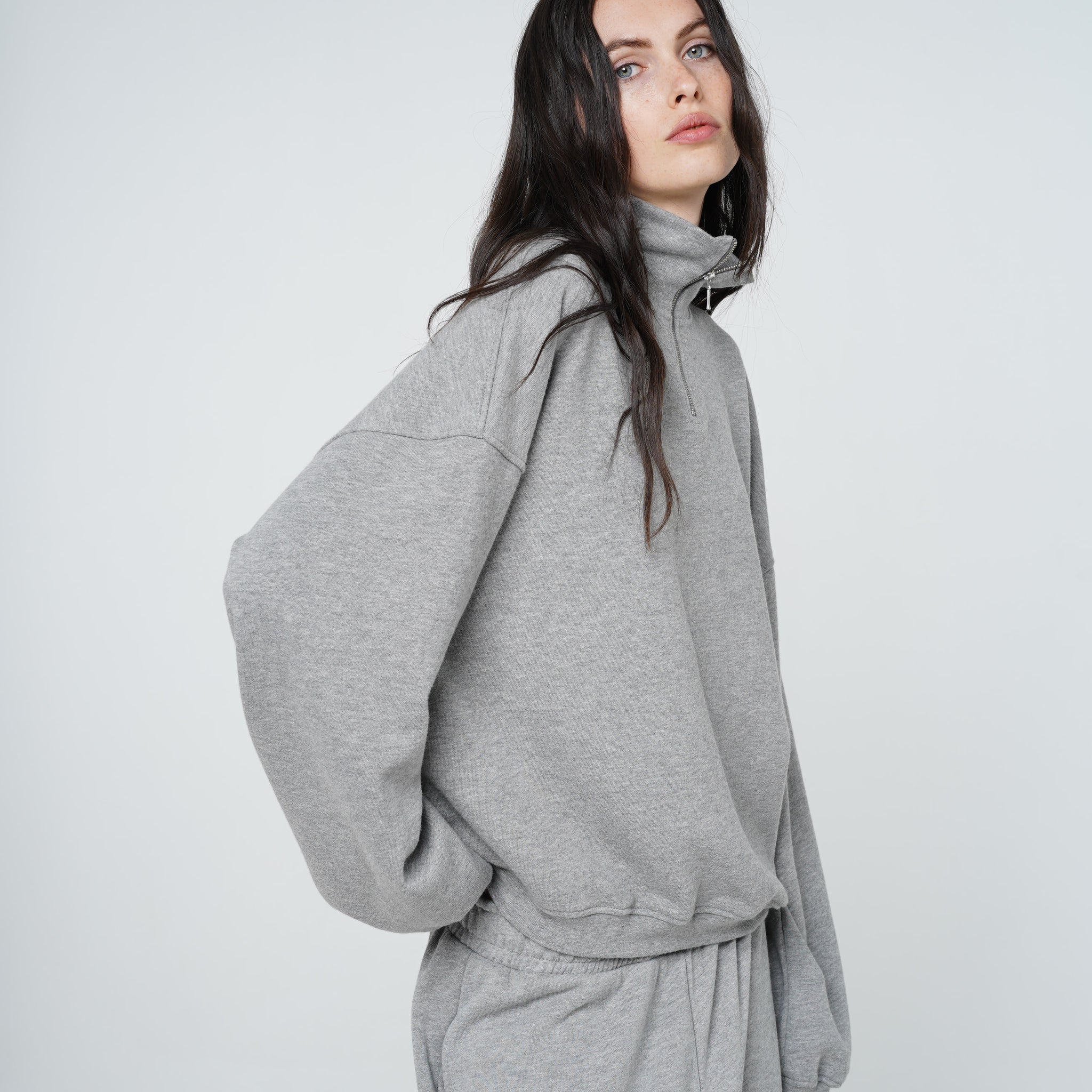 half zip sweatshirt in grey melange color