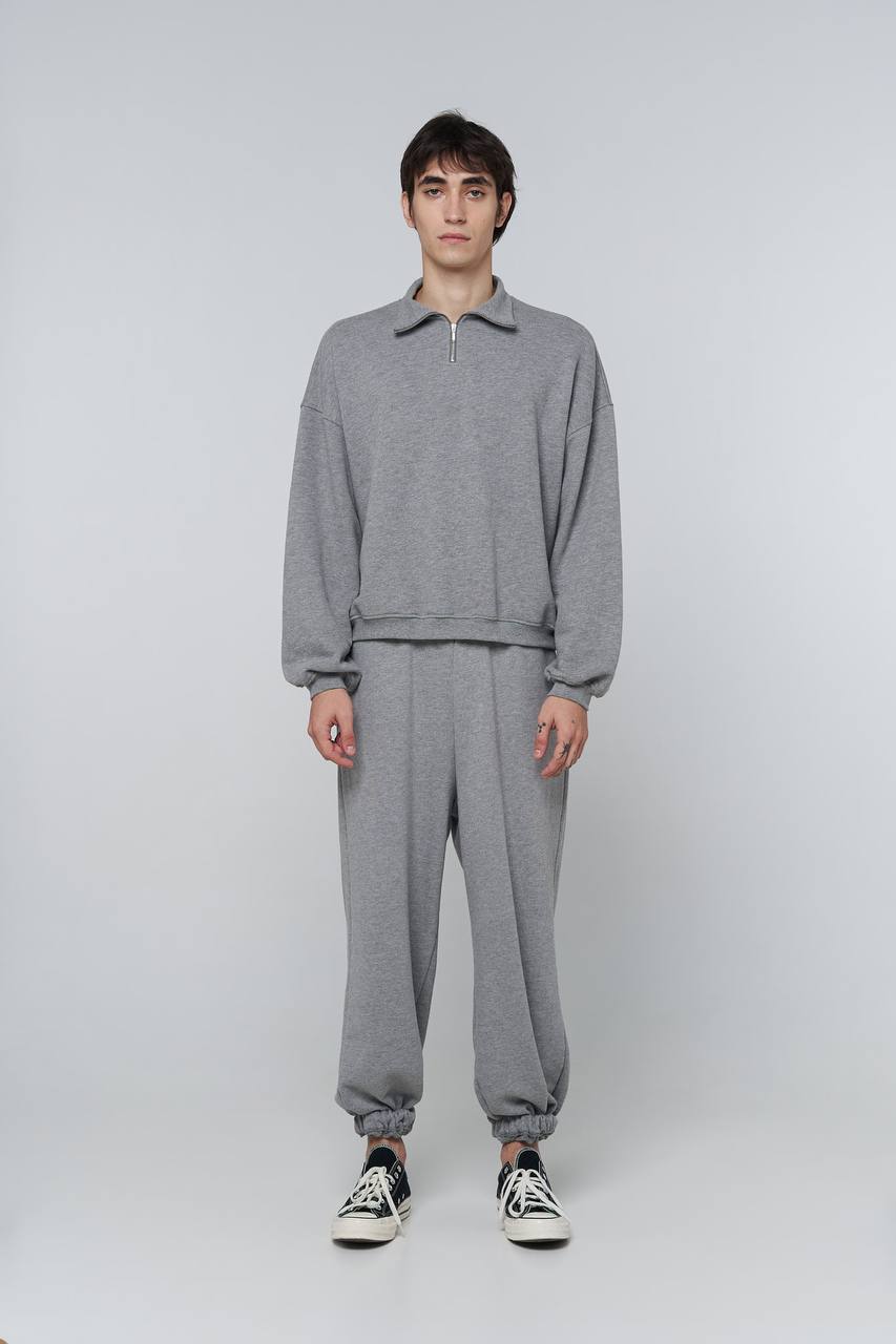 half zip sweatshirt in grey melange color