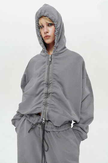 zip-up crop hoodie in grey color