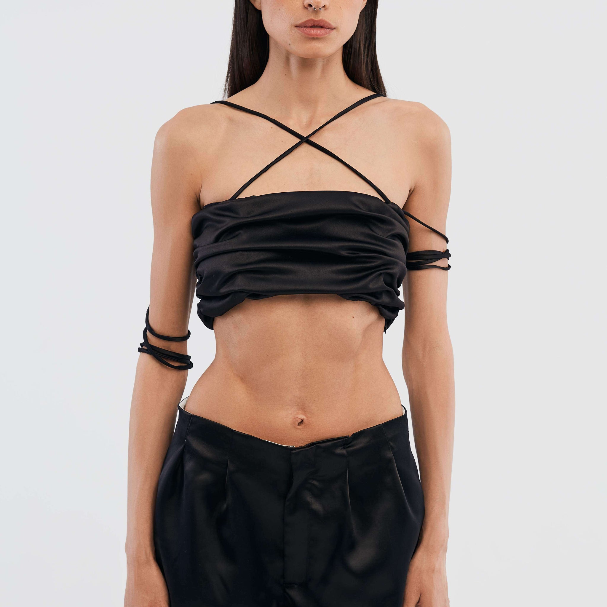 satin top in black color