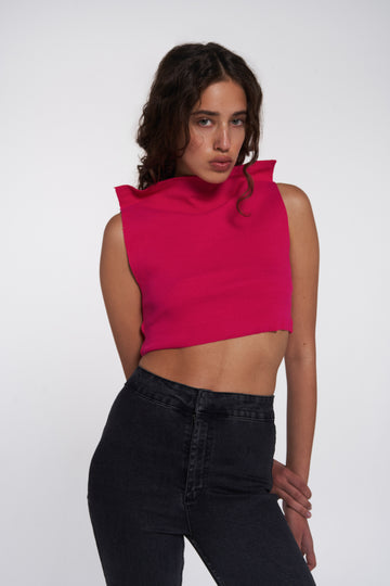 rough ribbed top in fuchsia color