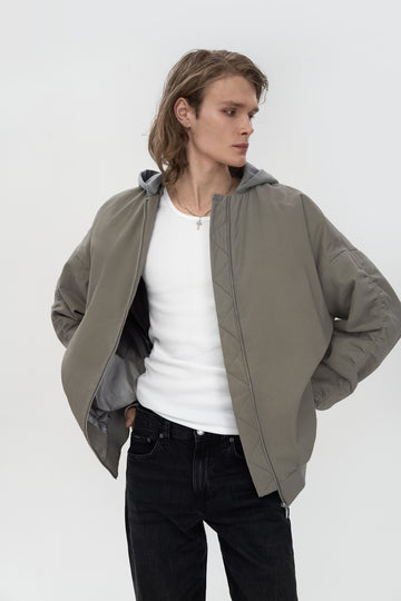 oversize bomber in forest light color