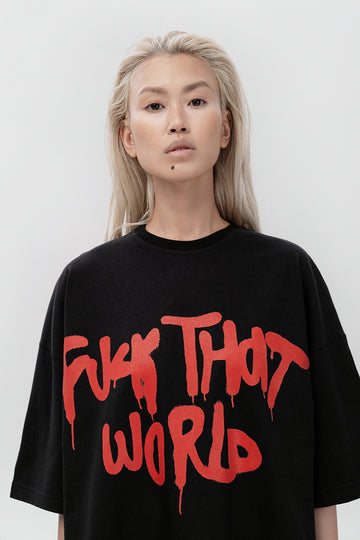 t-shirt "fuck that world" in black color