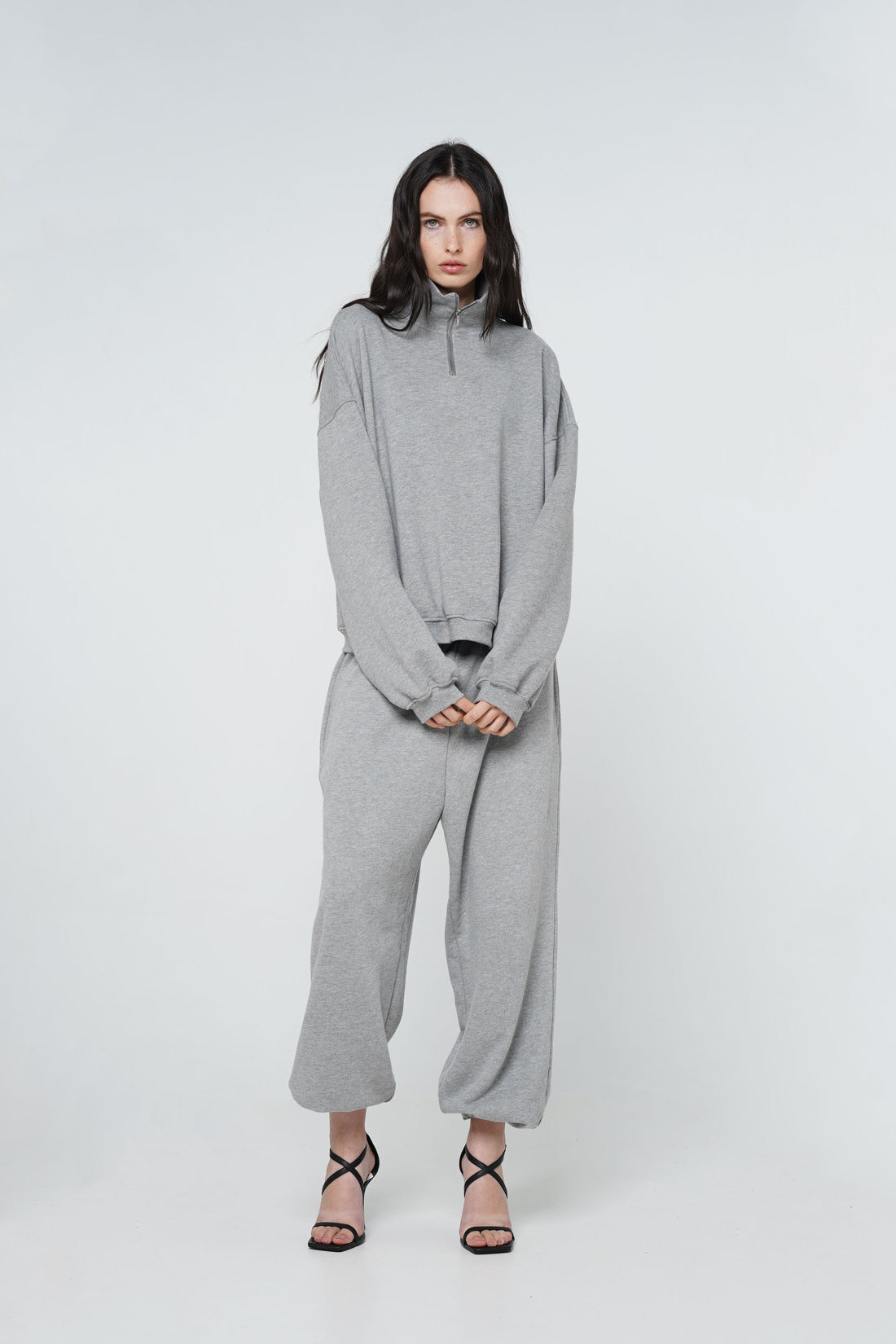 half zip sweatshirt in grey melange color