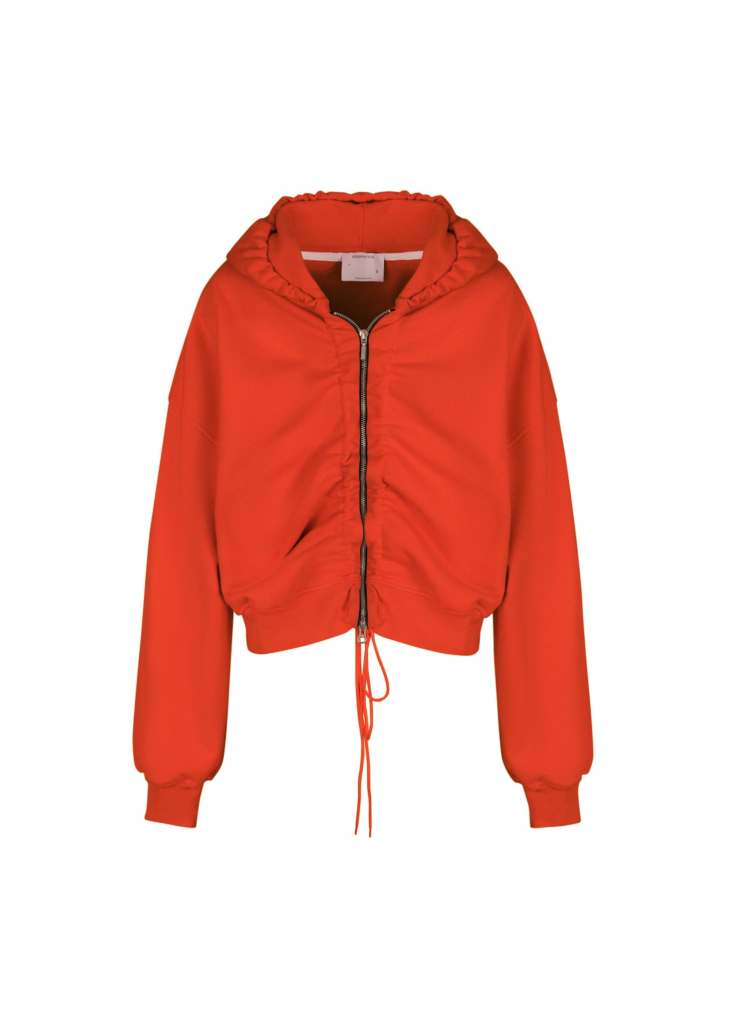 zip-up crop hoodie in red color