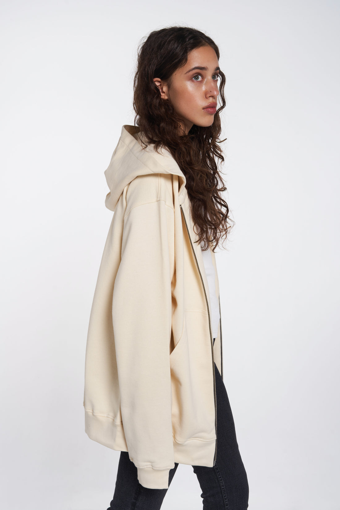 zip-up hoodie in vanilla color