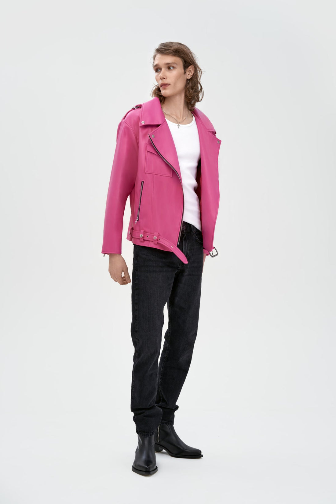 biker jacket in pink color