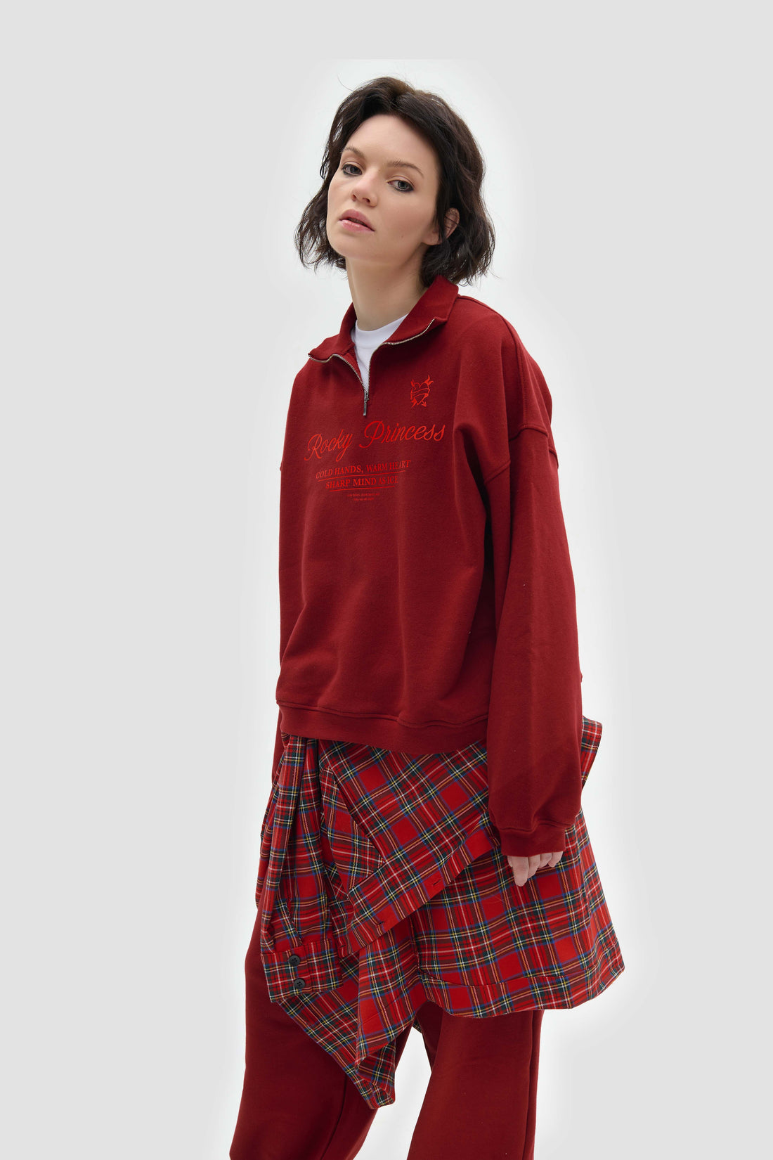 half zip sweatshirt “rocky princess” in dark red color