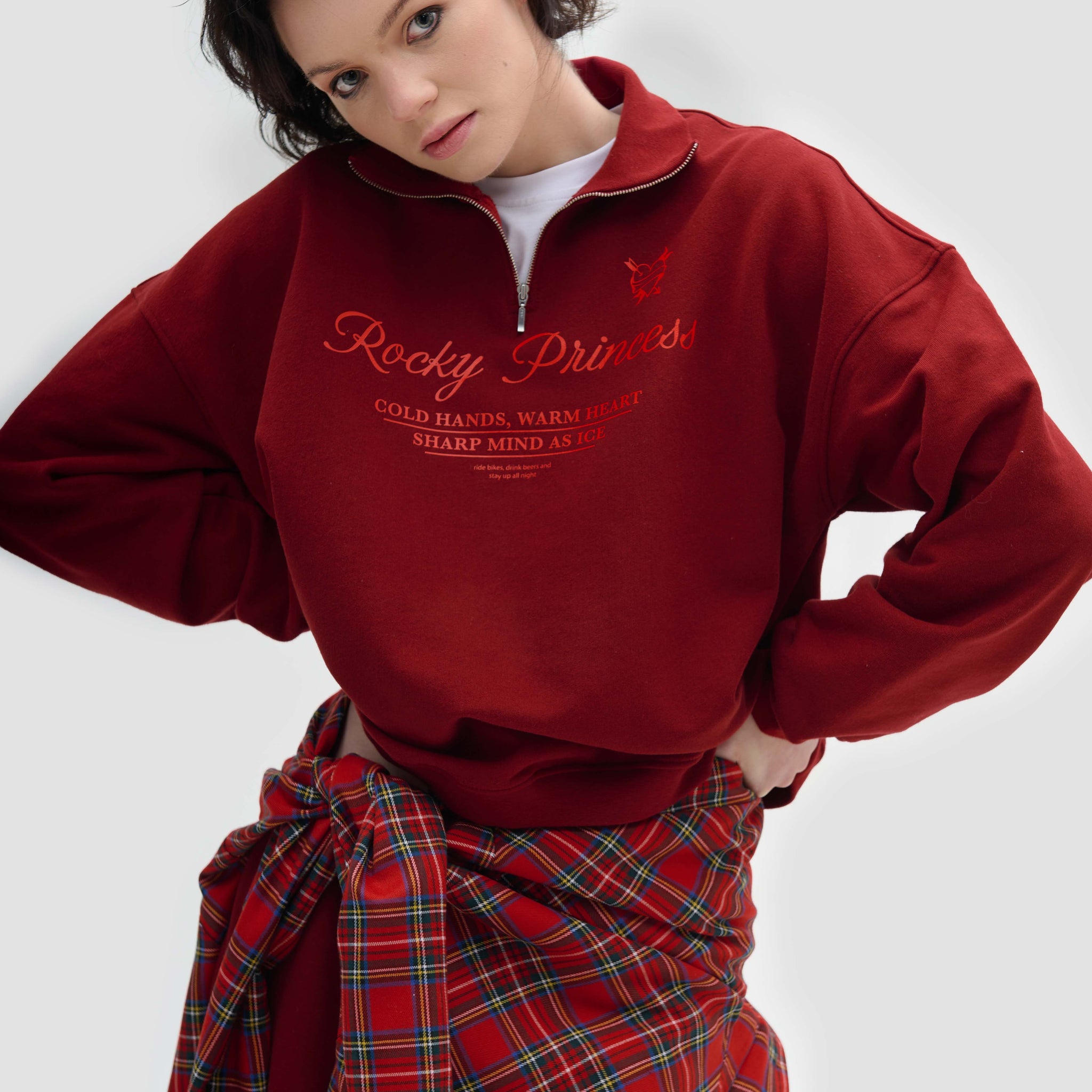 half zip sweatshirt “rocky princess” in dark red color