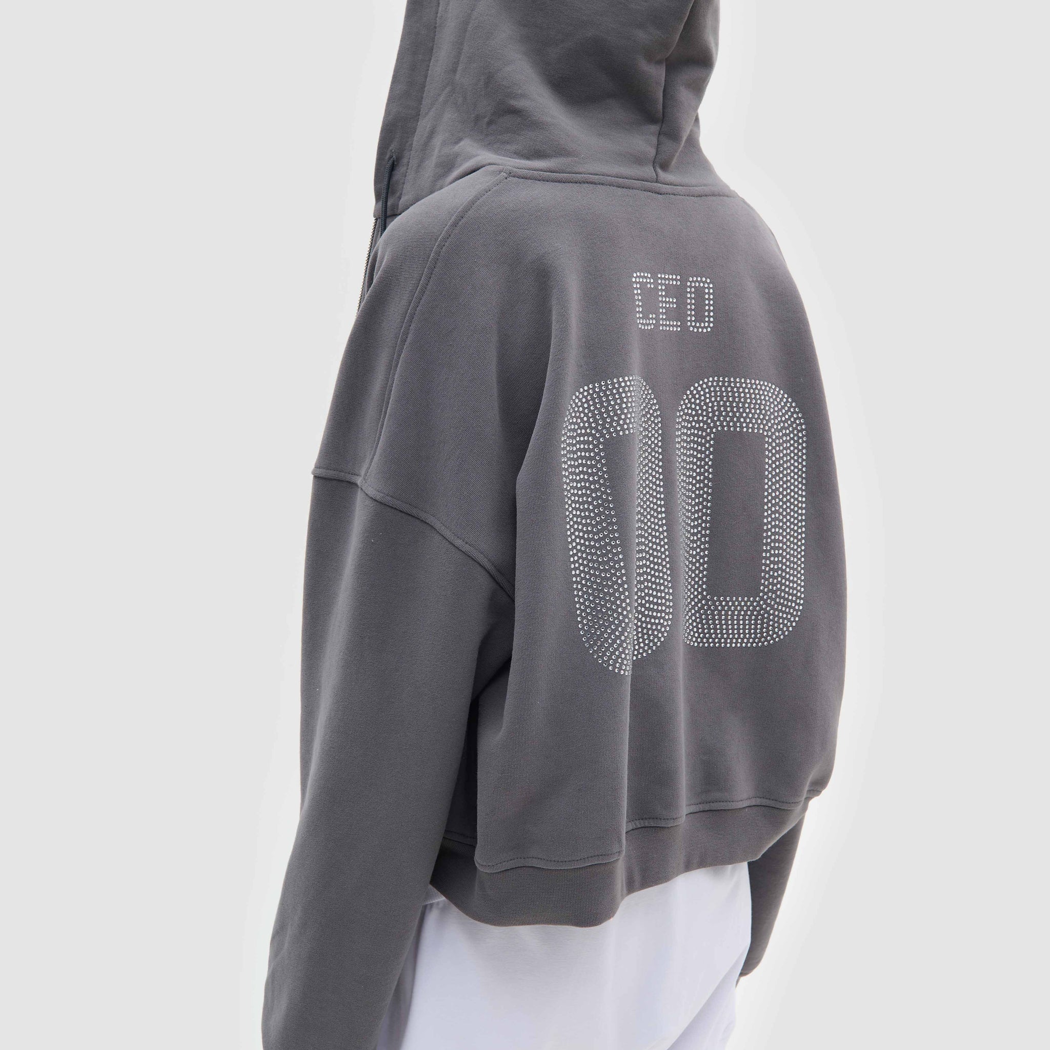 CEO 00 cropped zip-up hoodie in grey color