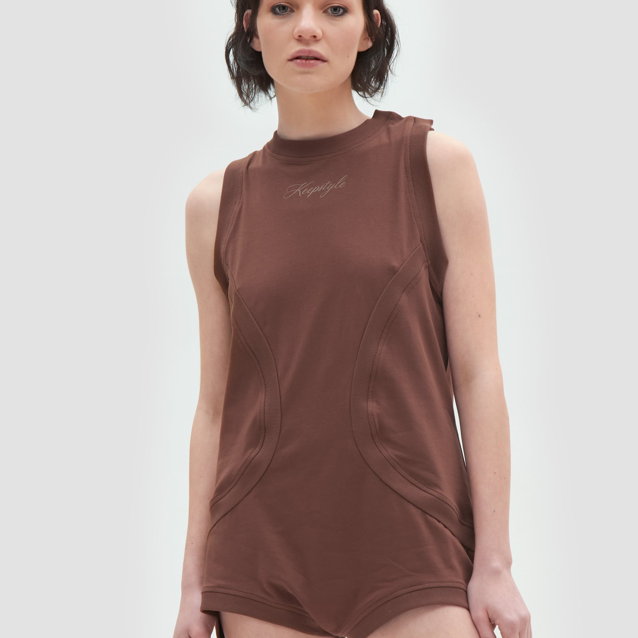 layered bodysuit in brown color