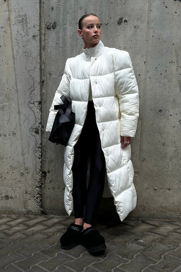 long puffer jacket in milk color