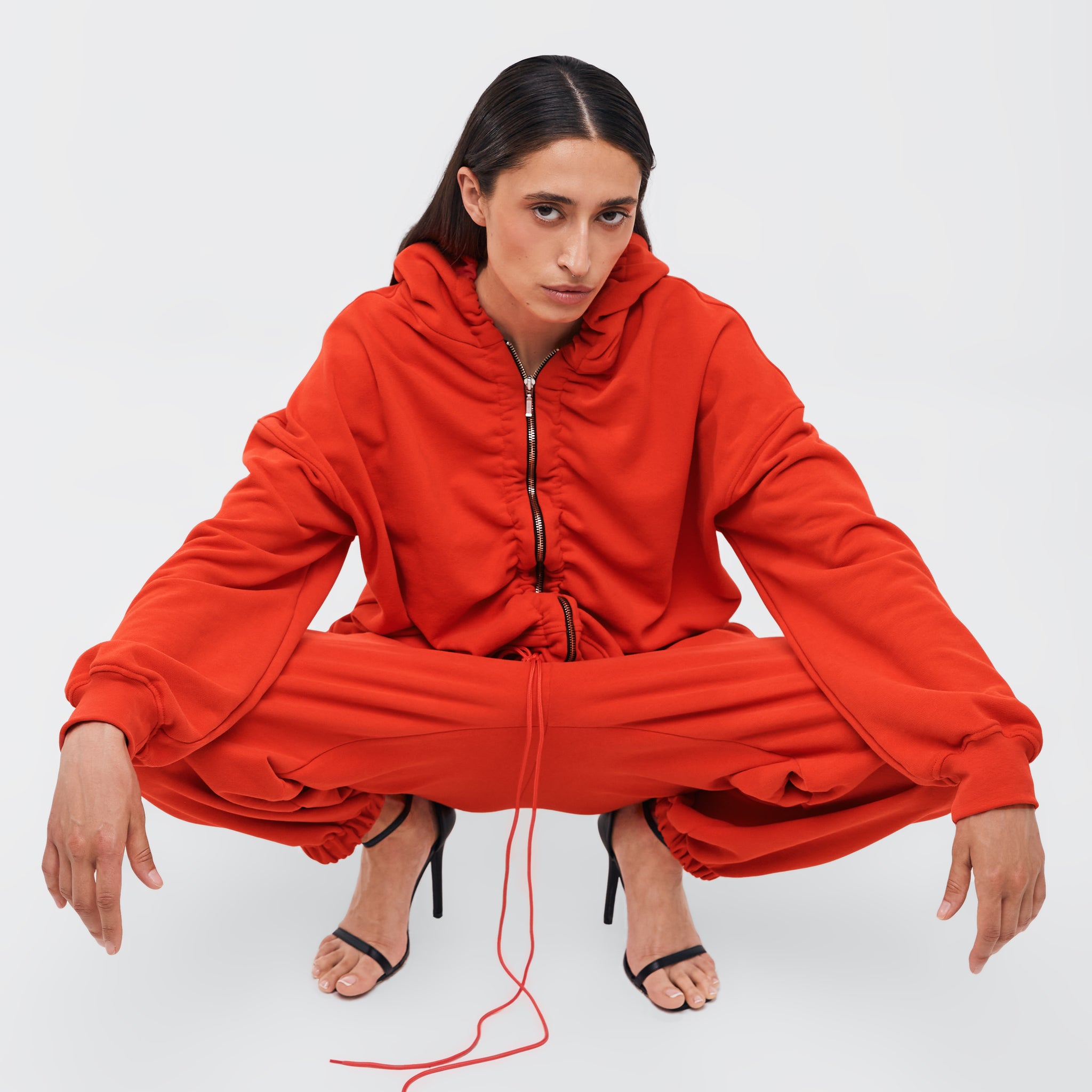 zip-up crop hoodie in red color