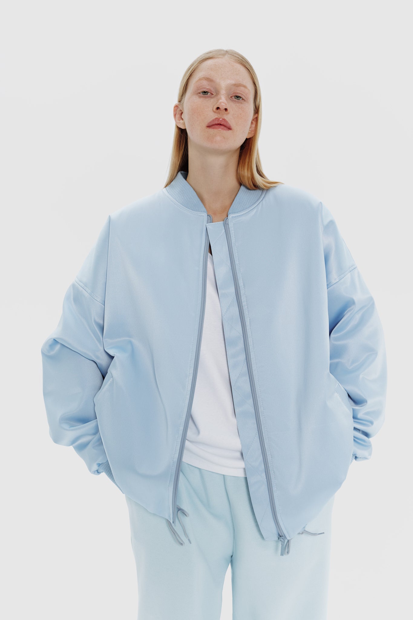 satin bomber in sky color