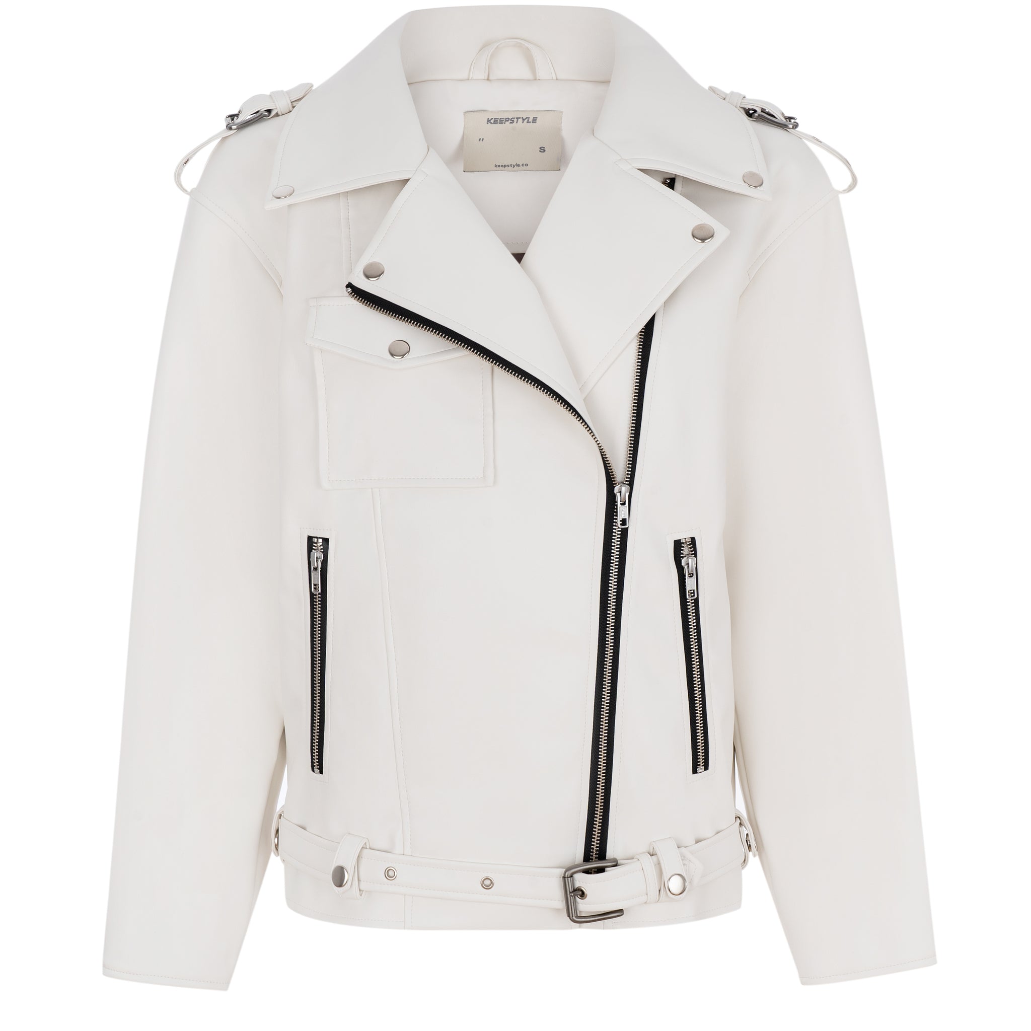 biker jacket in milk color