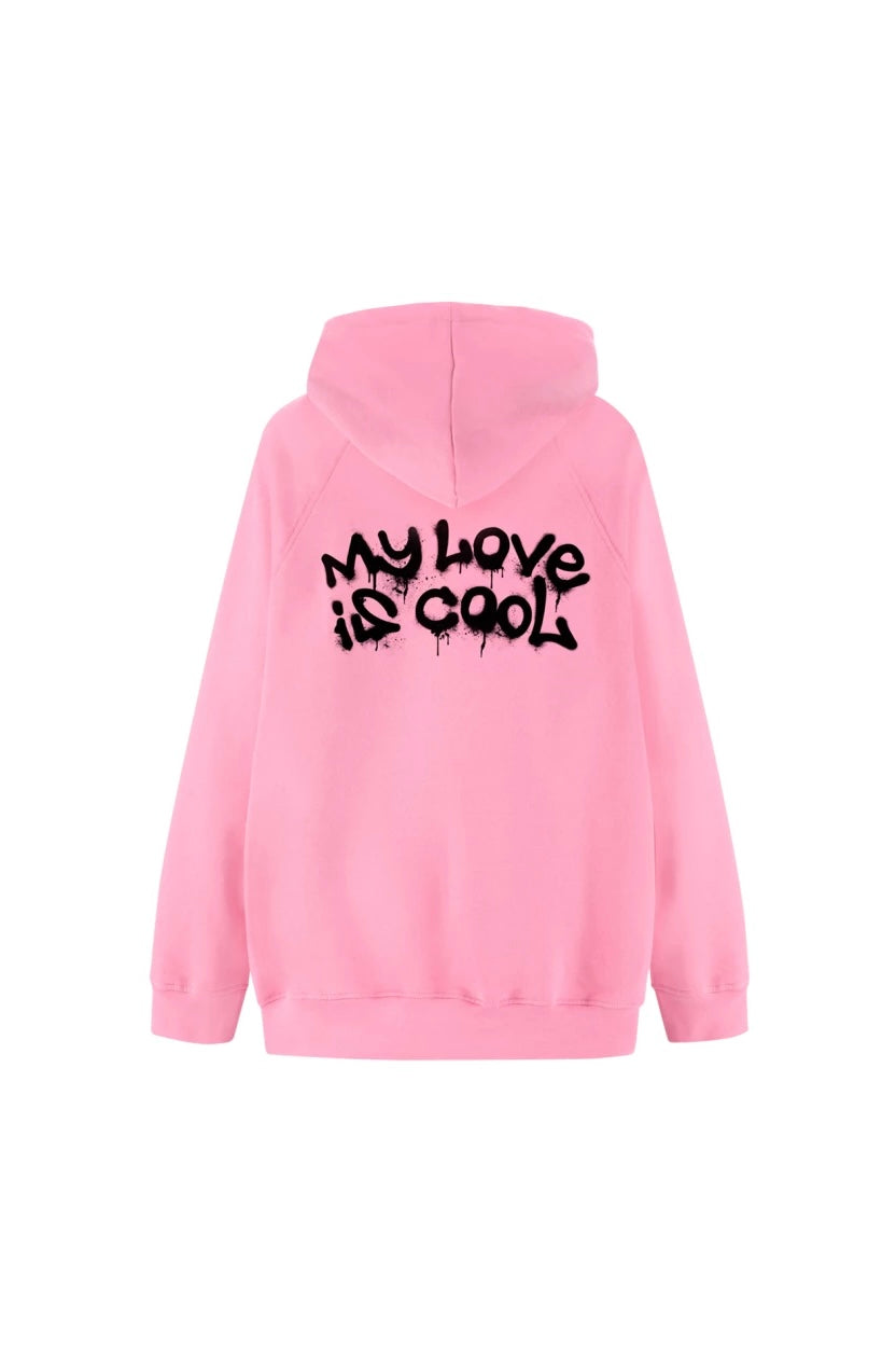 hoodie "my love is cool" in bubble color