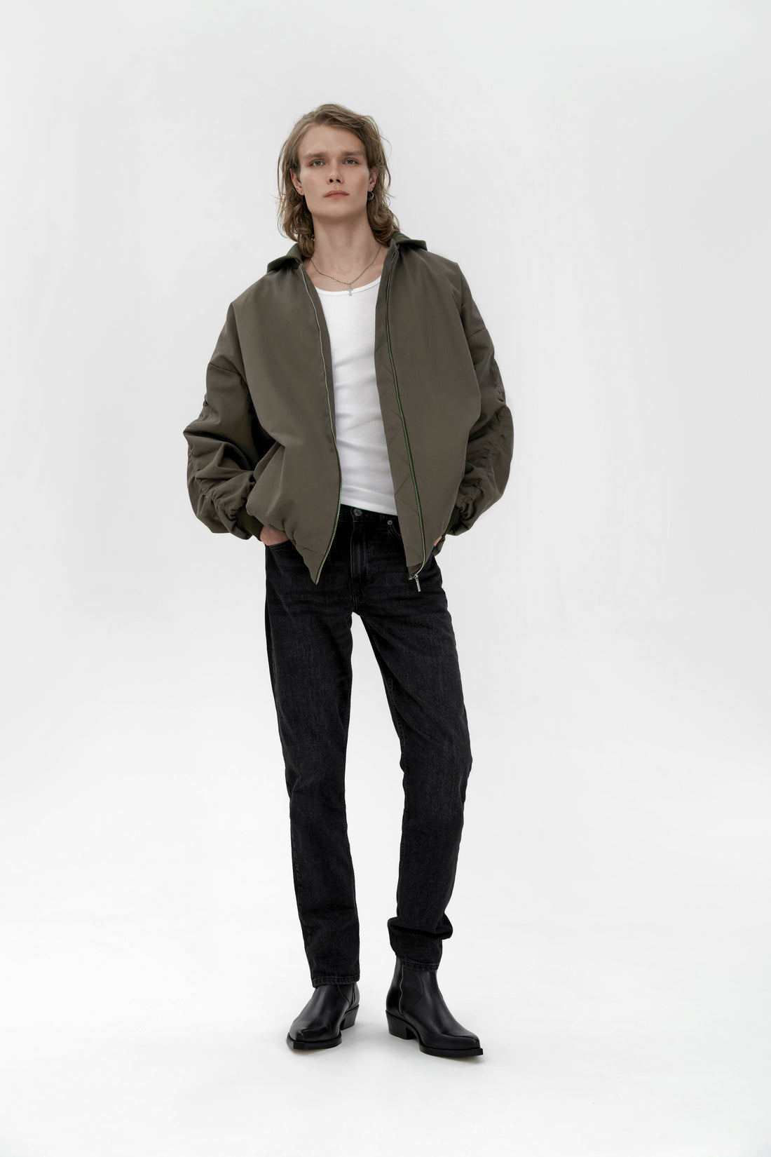 oversize bomber in forest color