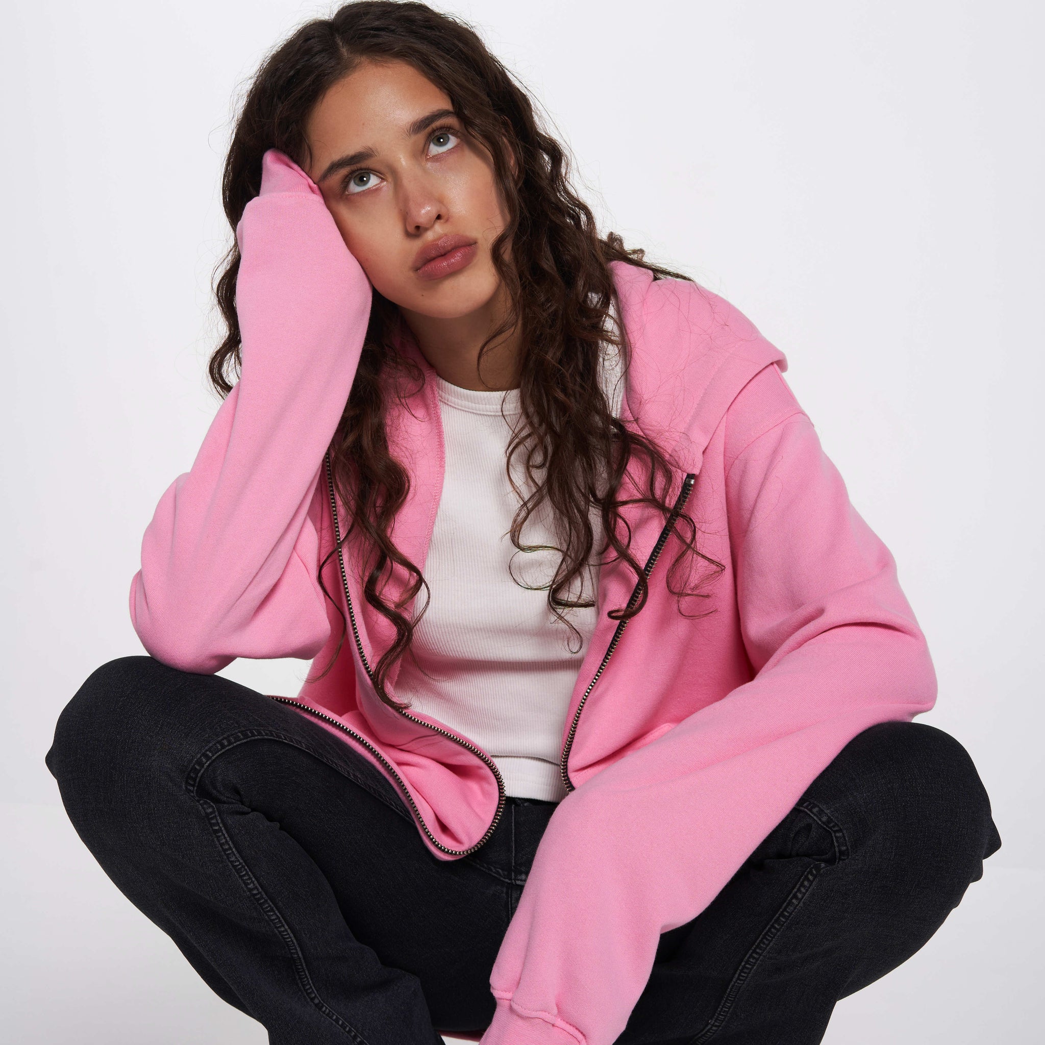 zip-up hoodie in bubble color