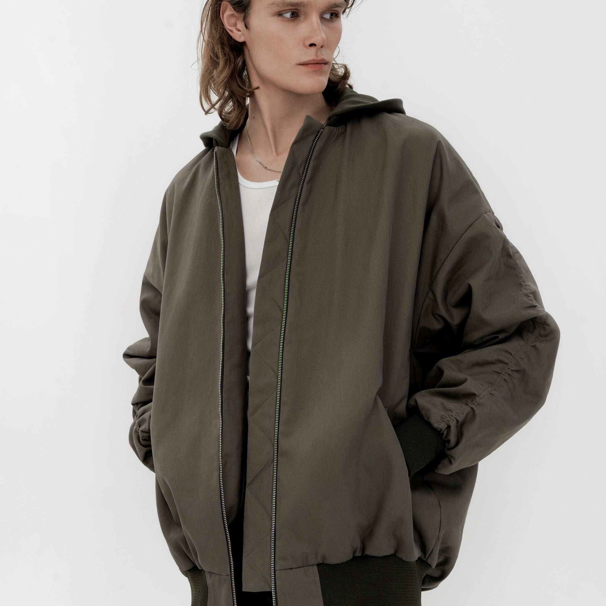 oversize bomber in forest color