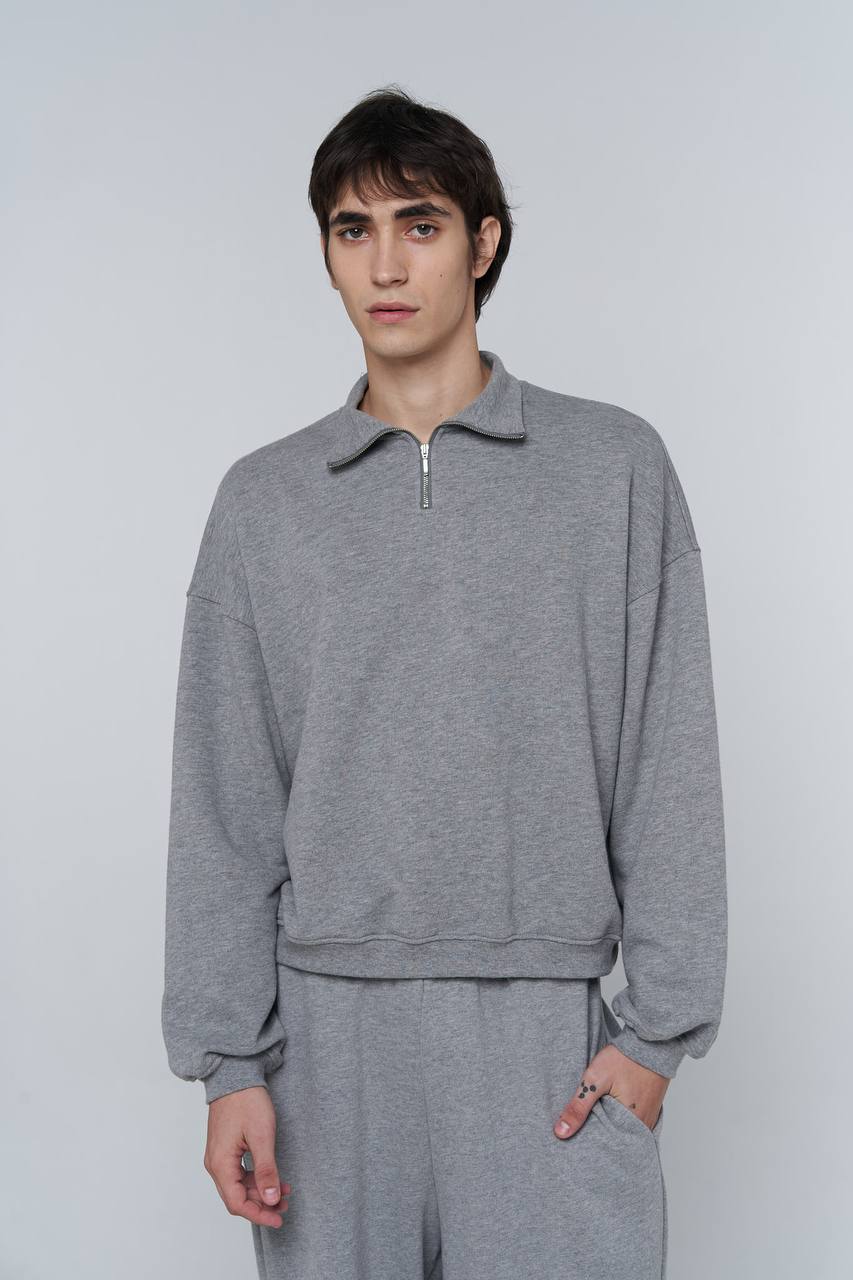 half zip sweatshirt in grey melange color