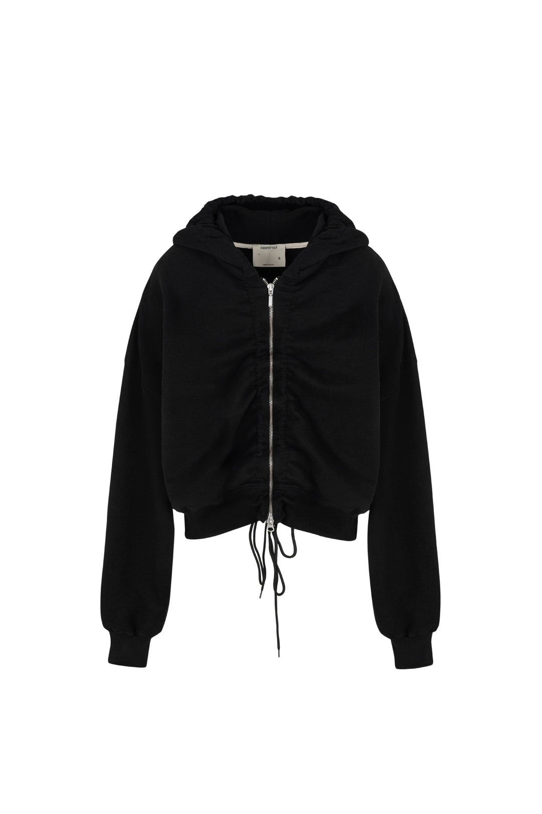 zip-up crop hoodie in black color