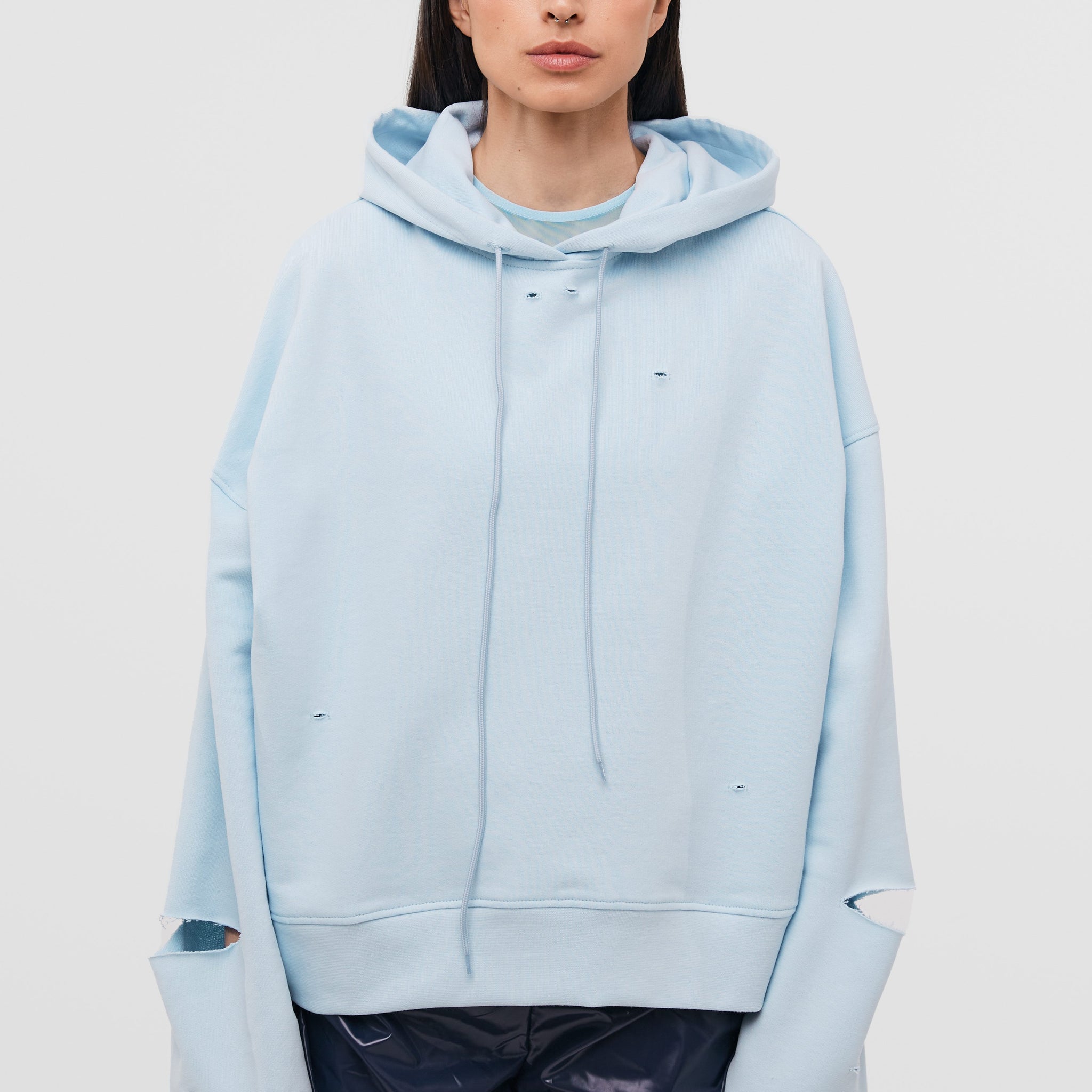 hoodie "destroyed" in blue color