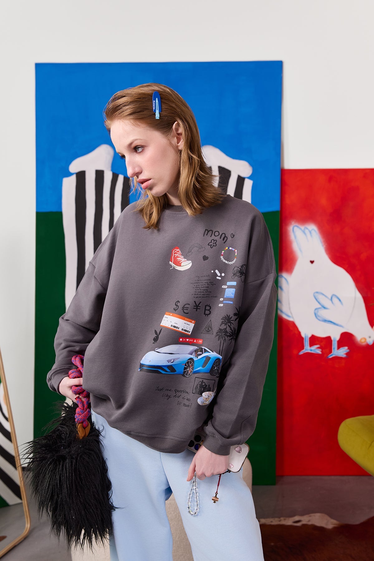 sweatshirt "life" in grey color