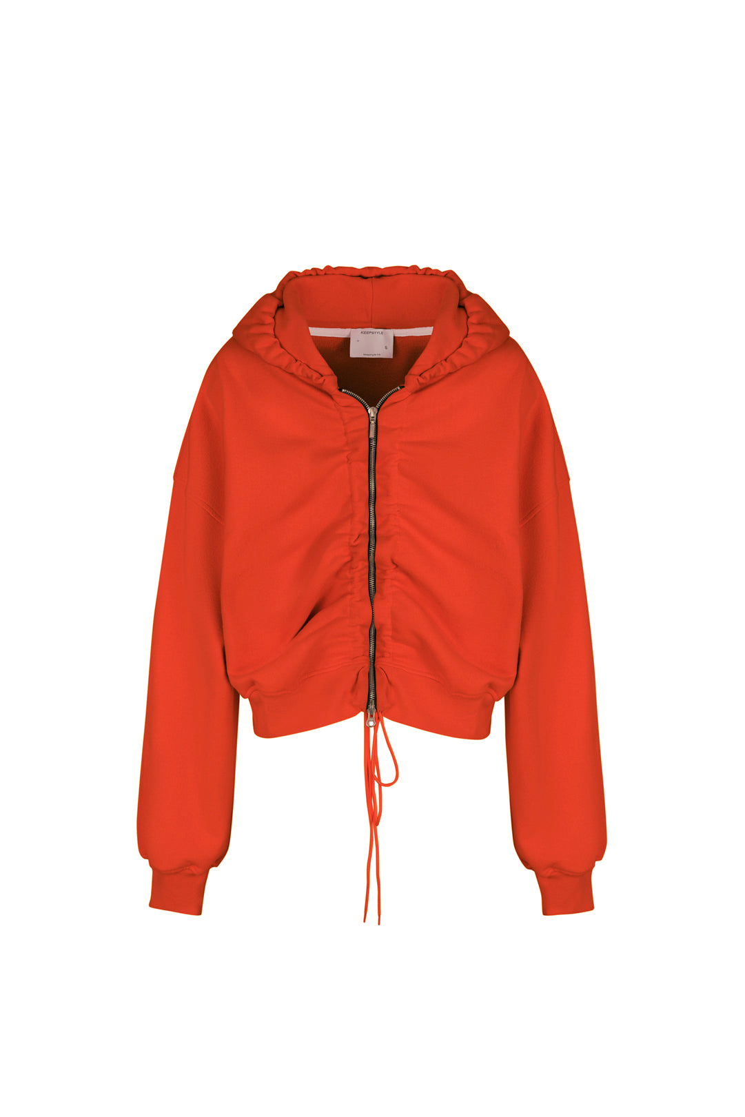 zip-up crop hoodie in red color
